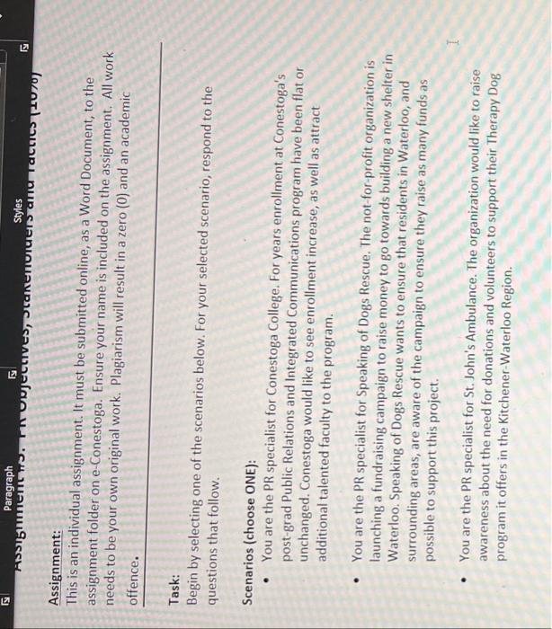 27 Paragraph Styles Assignments. In objectives,