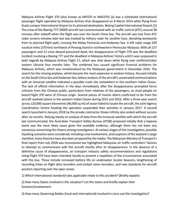 Asap Malaysia Airlines Flight 370 (also known as