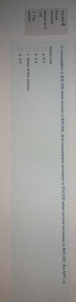 If consumption is $30,000 when income is $40,000,