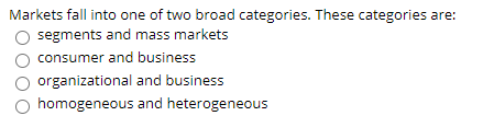 Markets fall into one of two broad categories.