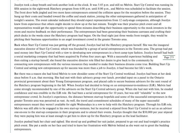 1. Read the case, Start Up Central Performance