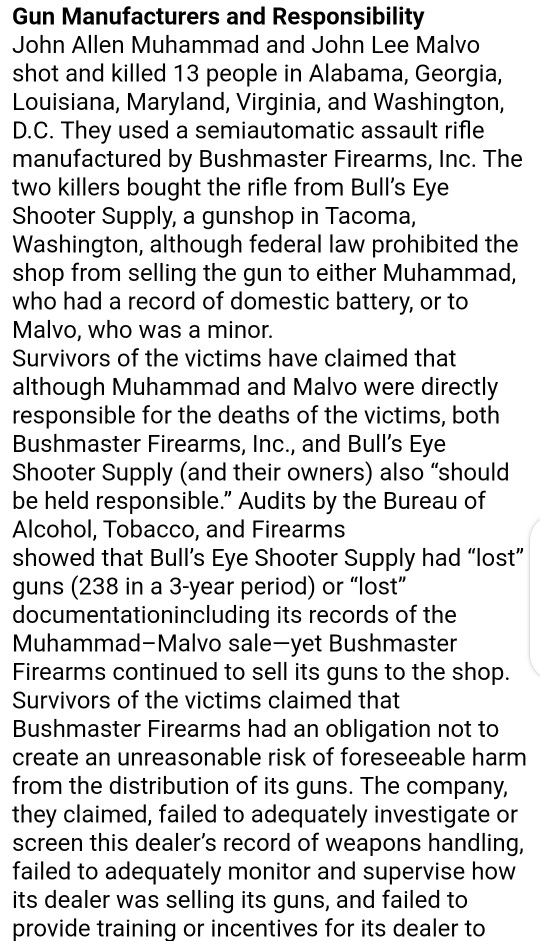 Gun Manufacturers and Responsibility John Allen