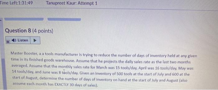 Time Left:1:31:49 Tanupreet Kaur: Attempt 1