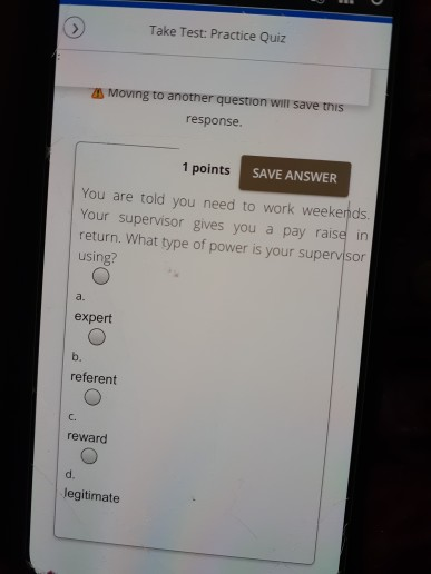 > Take Test: Practice Quiz Moving to another