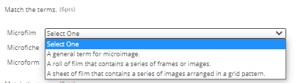 Match the terms. (pls) Microfilm Select One