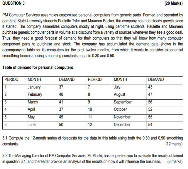 QUESTION 3 (20 Marks) PM Computer Services