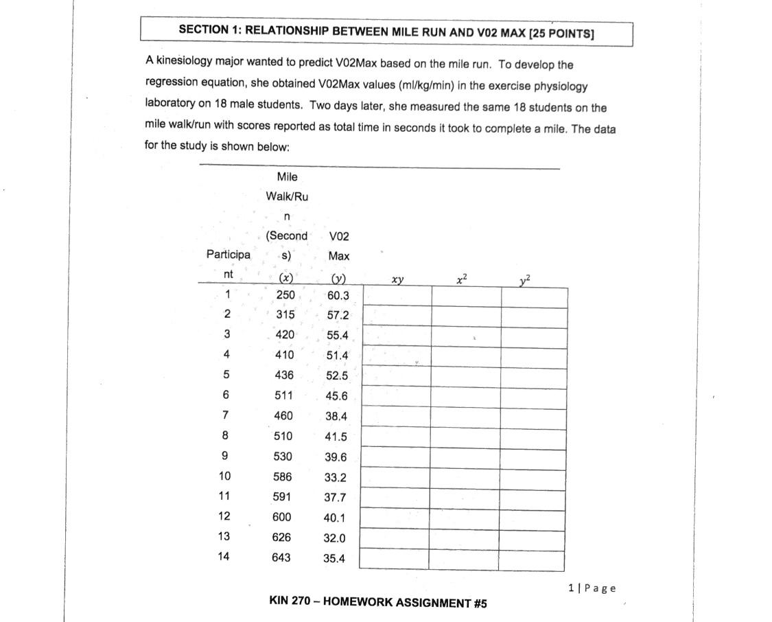 SECTION 1: RELATIONSHIP BETWEEN MILE RUN AND VO2
