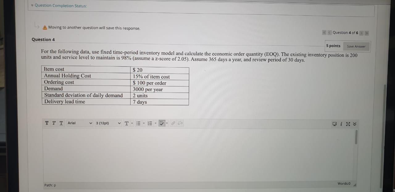 Question Completion Status: > A Moving to another