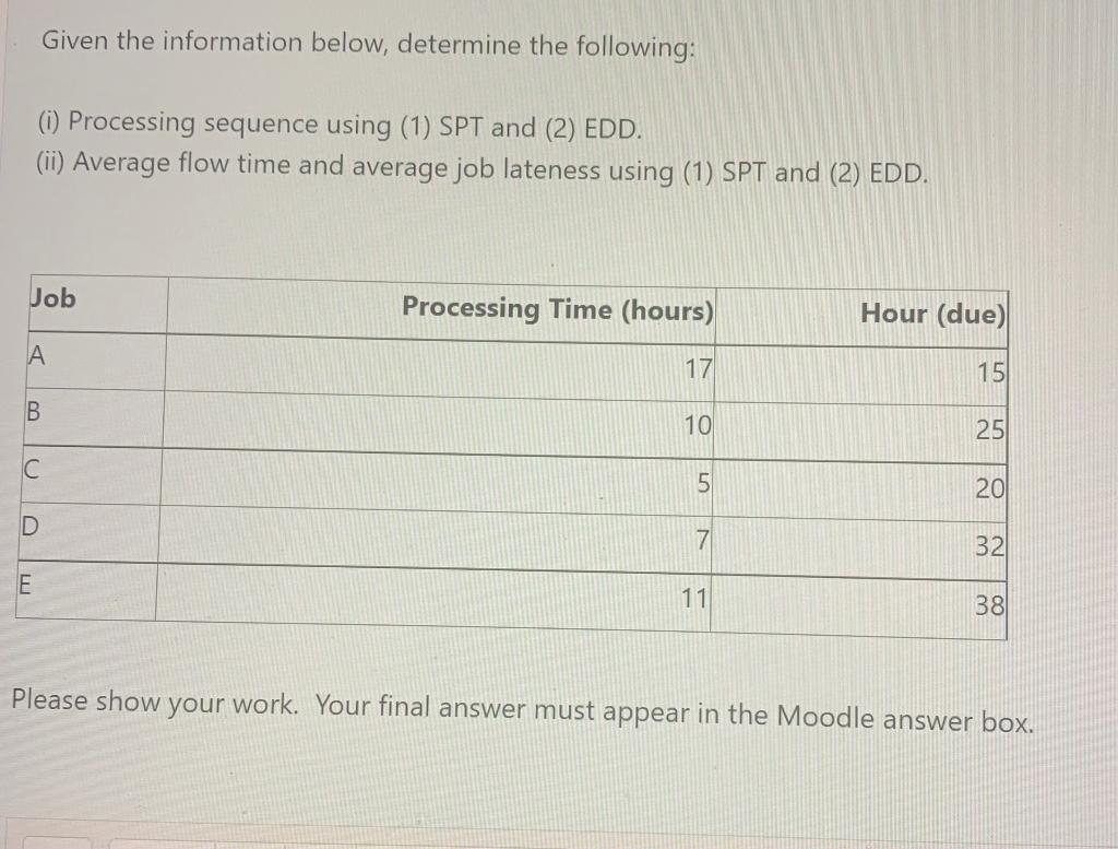 Given the information below, determine the