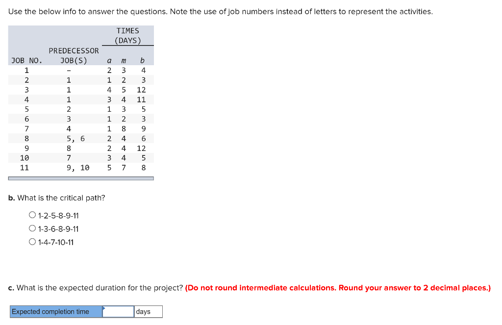 Use the below info to answer the questions. Note
