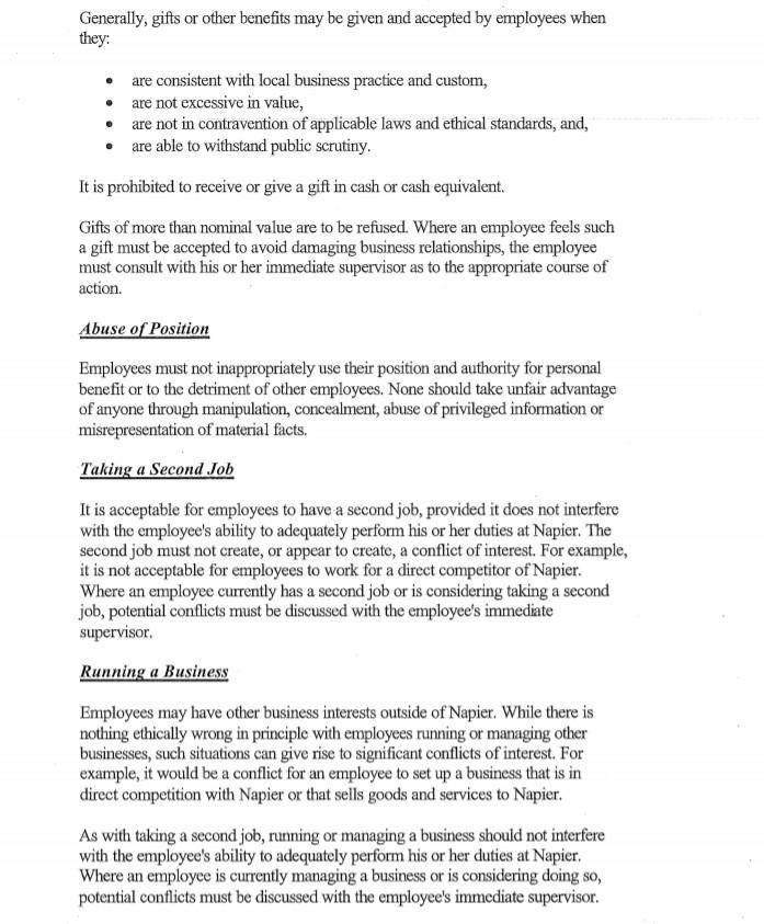 1. Carefully read the sample "Code of Ethics" for