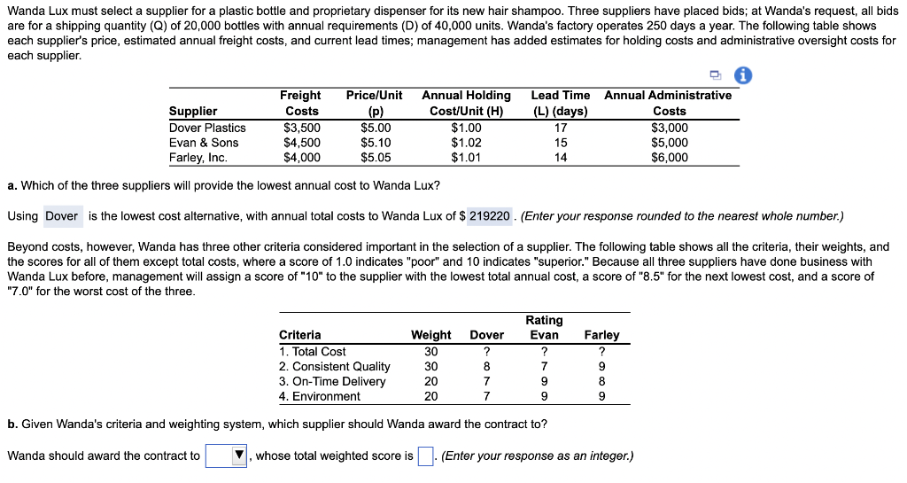 Drop down: Evan or Dover or Farley Wanda Lux must