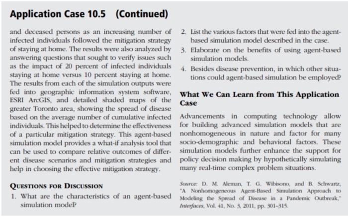 a Application Case 10.5 Agent-Based Simulation