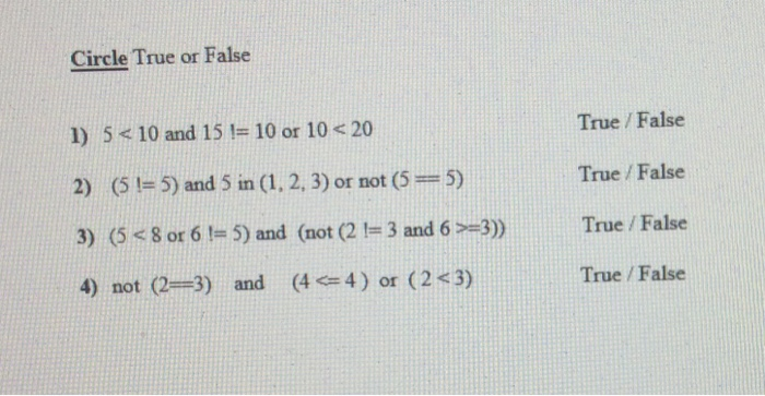 python program , which is correct ? Circle True