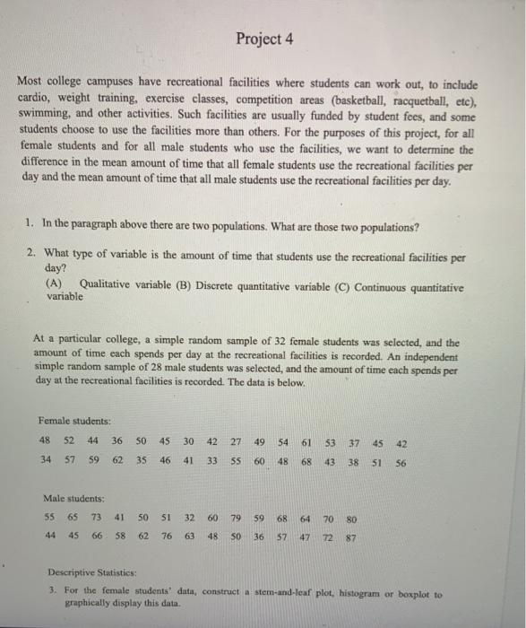 Questions 1-12 please! Project 4 Most college