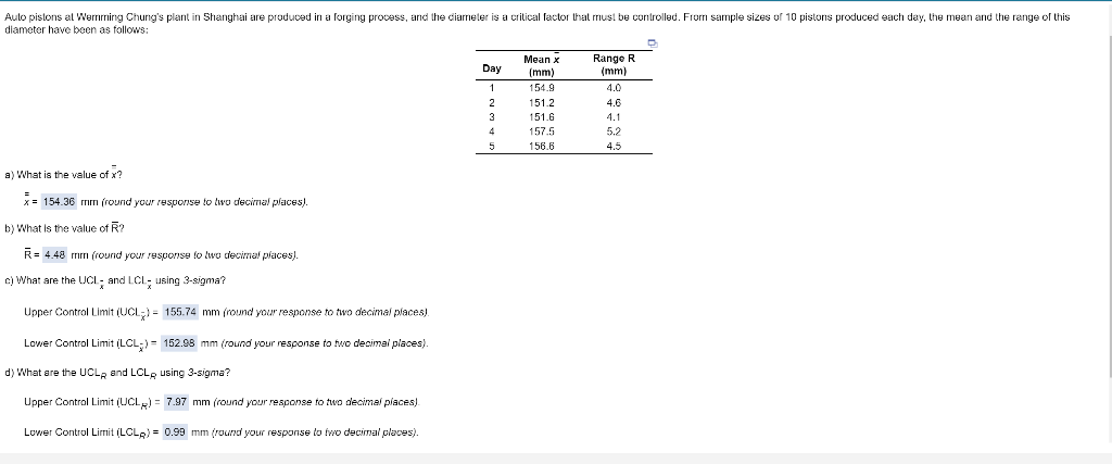 Just need UCL- and LCL- for question e Auto