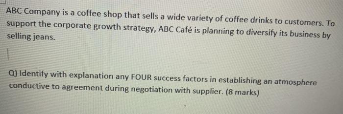 ABC Company is a coffee shop that sells a wide