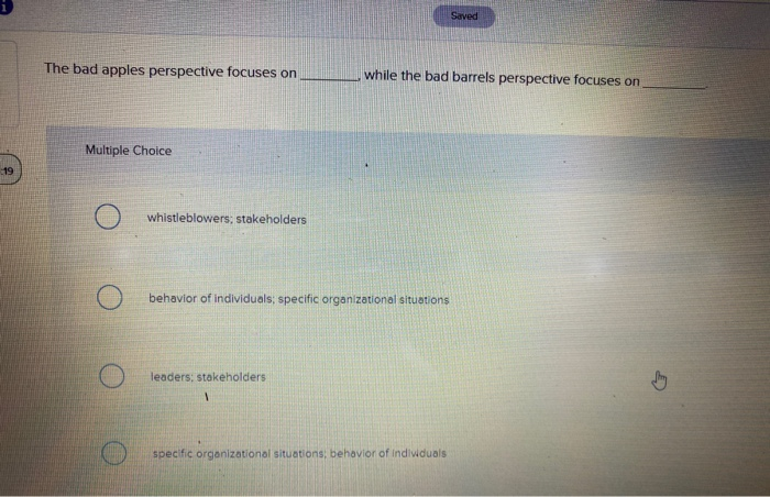 Saved The bad apples perspective focuses on while