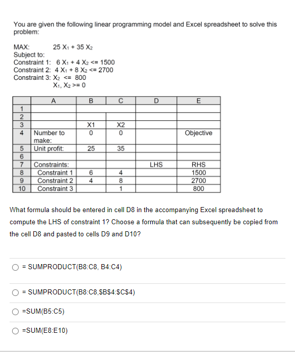 You are given the following linear programming