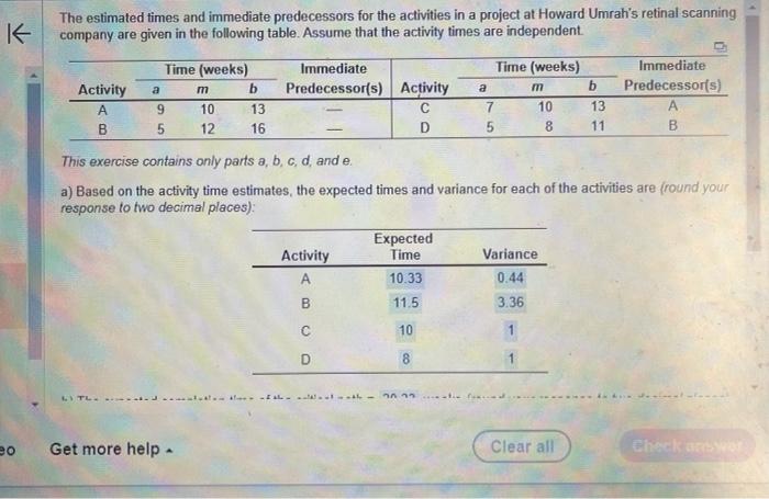 Can anyone solve D and E for me plz? Question for