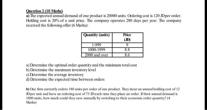 Question 2 (10 Marks) a) The expected annual