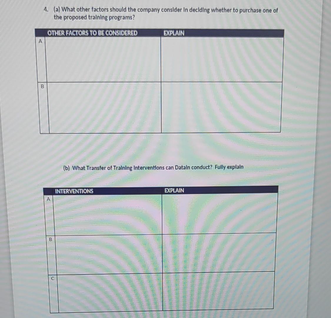 Considering Dataln Case Study 4. (a) What other