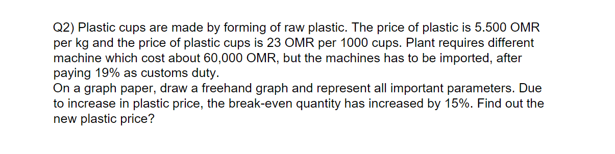 Q2) Plastic cups are made by forming of raw