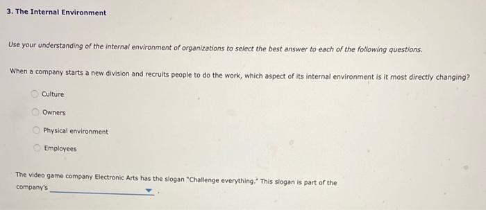 3. The Internal Environment Use your