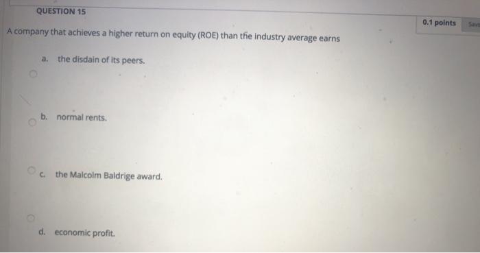 QUESTION 15 0.1 points A company that achieves a