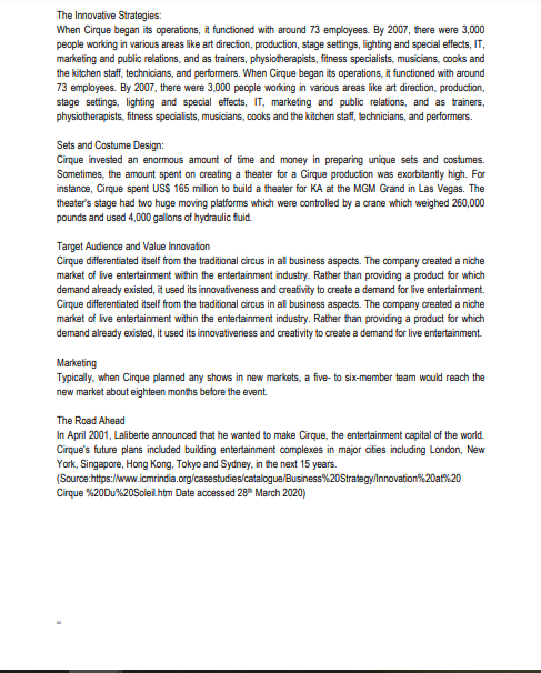 Innovation at Cirque Du Soleil On June 02, 2007,