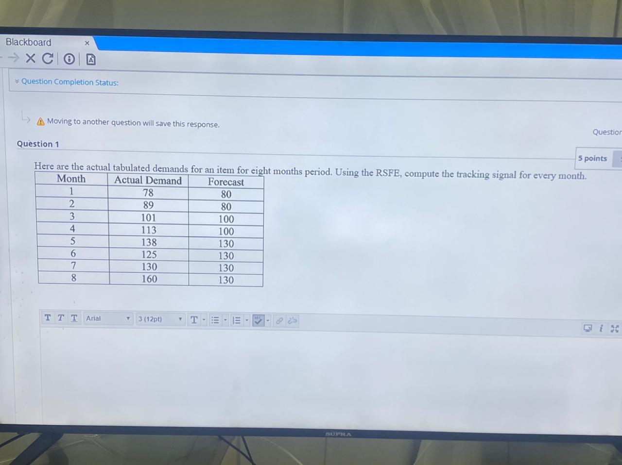 Blackboard XC * Question Completion Status: A
