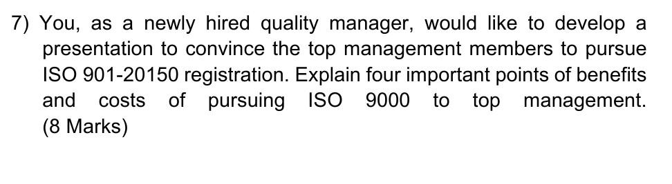 Quality Management System and Auditing Question