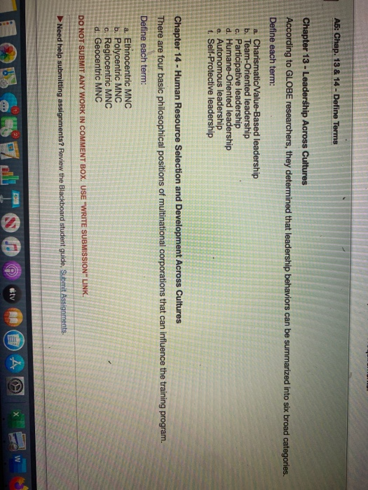 A5: Chap. 13 & 14 - Define Terms Chapter 13 -