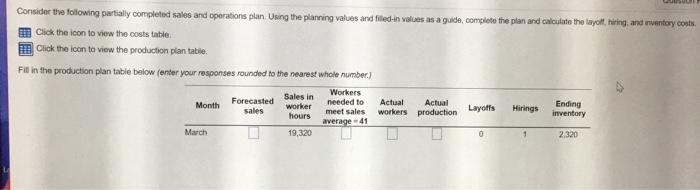 Consider the following partially completed sales