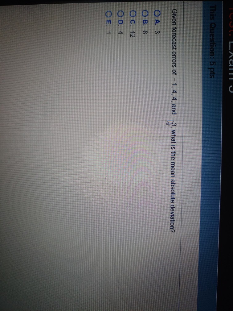 This Question: 5 pts Given forecast errors of