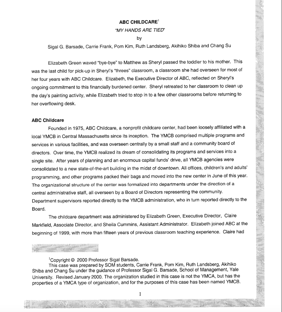 Mini Case Study #5 Read the ABC Child Care Case