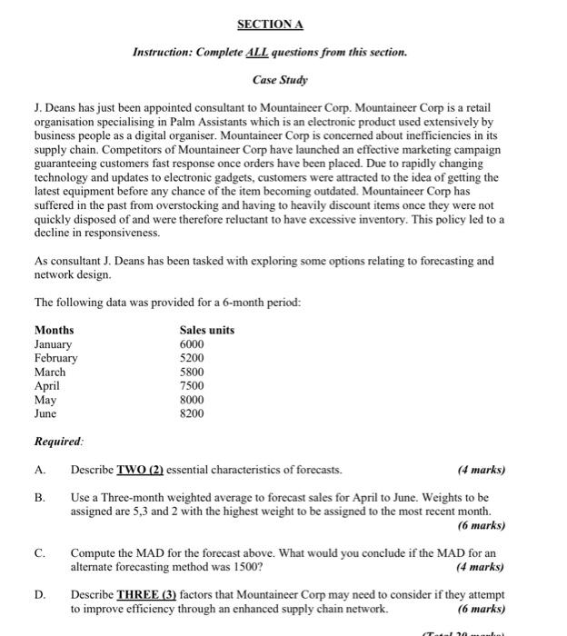 SECTION A Instruction: Complete ALL questions