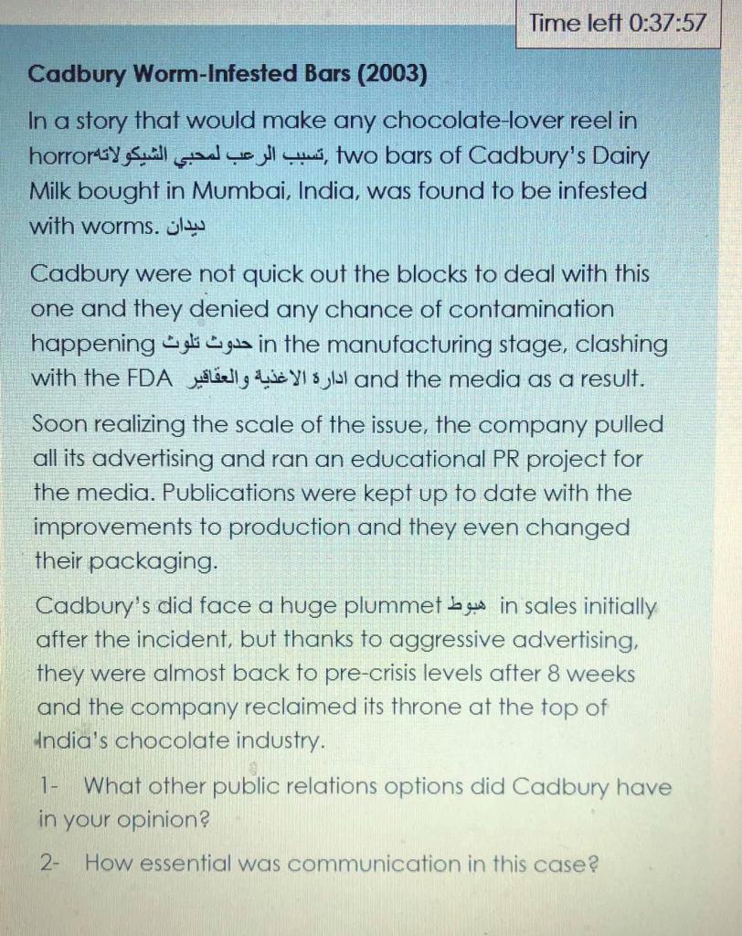 Time left 0:37:57 Cadbury Worm-Infested Bars