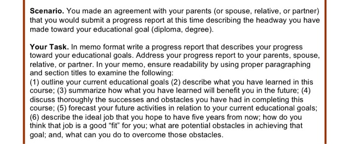 Scenario. You made an agreement with your parents