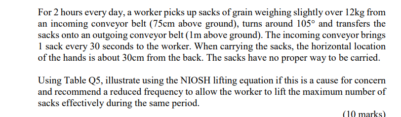 table 5 For 2 hours every day, a worker picks up