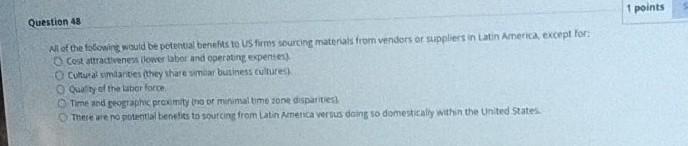 supply chain 1 points Question 48 Al of the