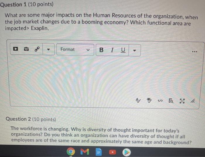 Question 1 (10 points) What are some major