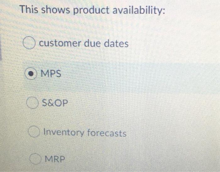 This shows product availability: O customer due