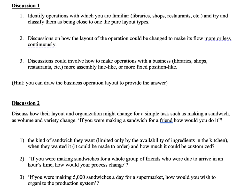 Discussion 1 1. Identify operations with which