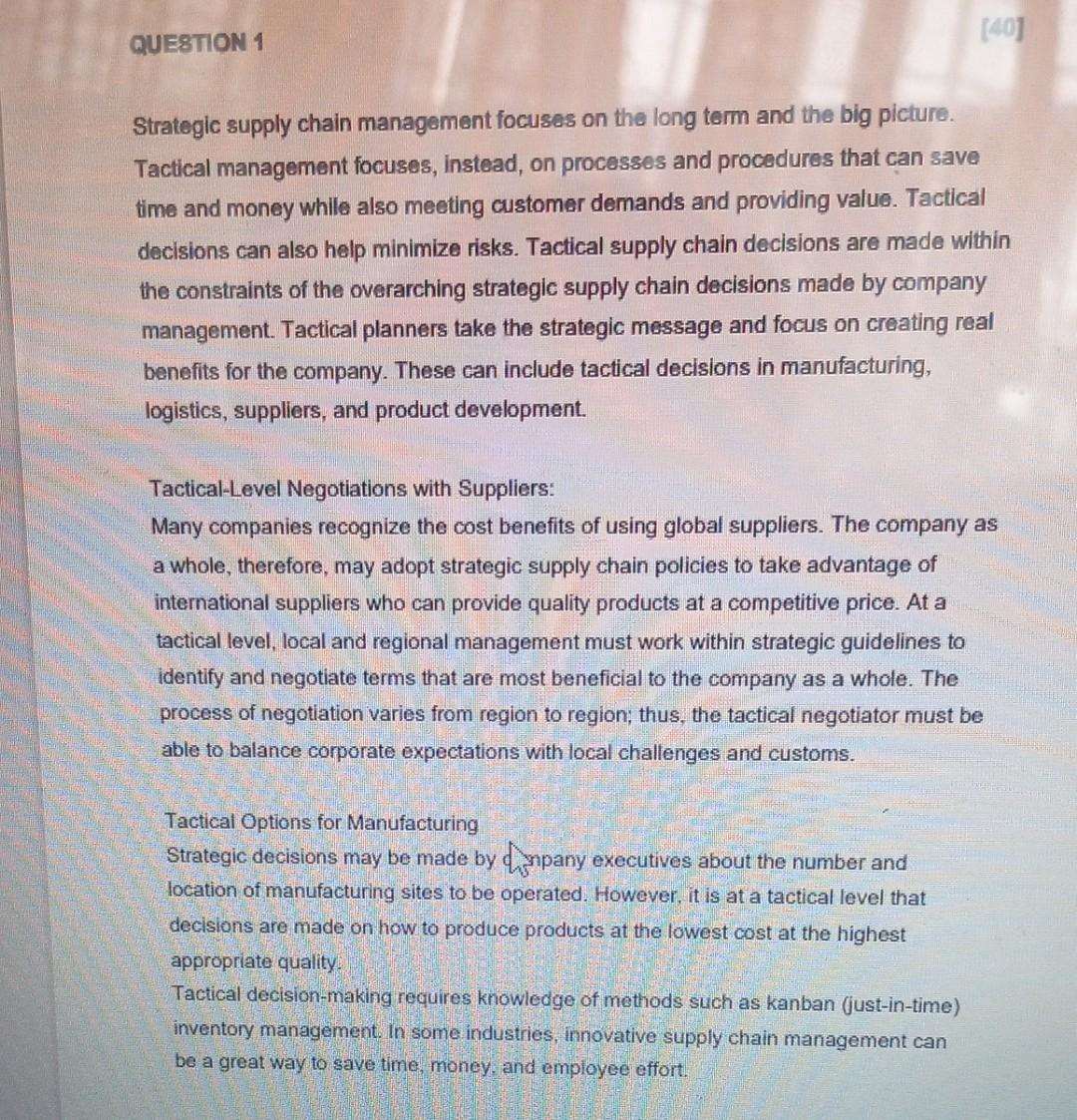 subject is supply chain management. please note