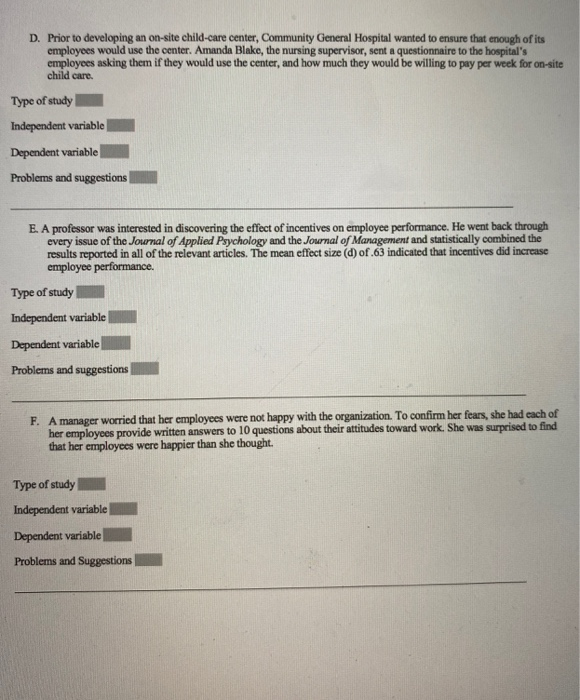 Student Name: Exercise 1.1 Research Designs In