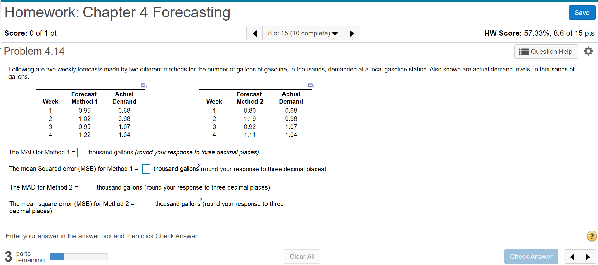 Following are two weekly forecasts made by two