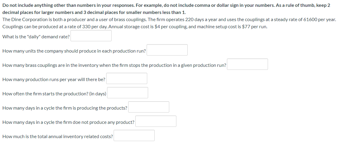Do not include anything other than numbers in