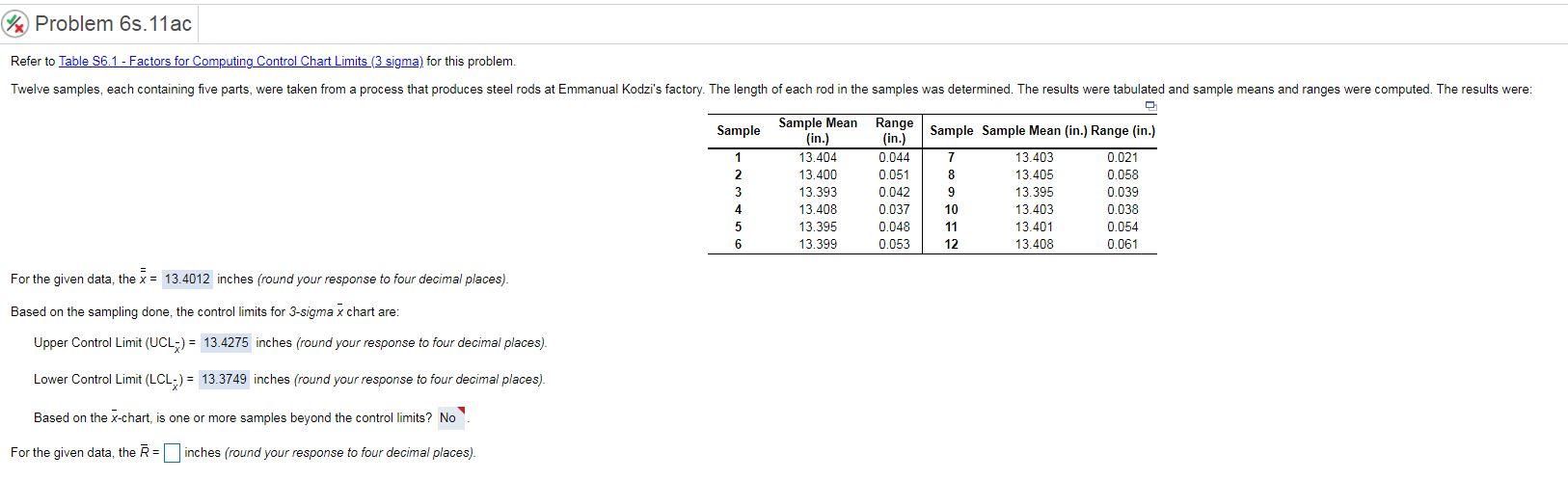 Problem 6s.11ac Refer to Table 56.1 - Factors for