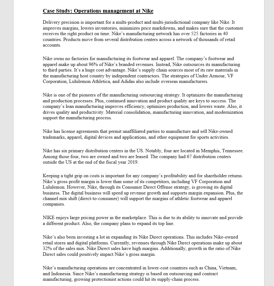 Case Study: Operations management at Nike